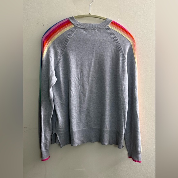 Alashan Cashmere Bowie Stripe Raglan Gray Cotton Cashmere Crewneck Sweater Large - Picture 7 of 7